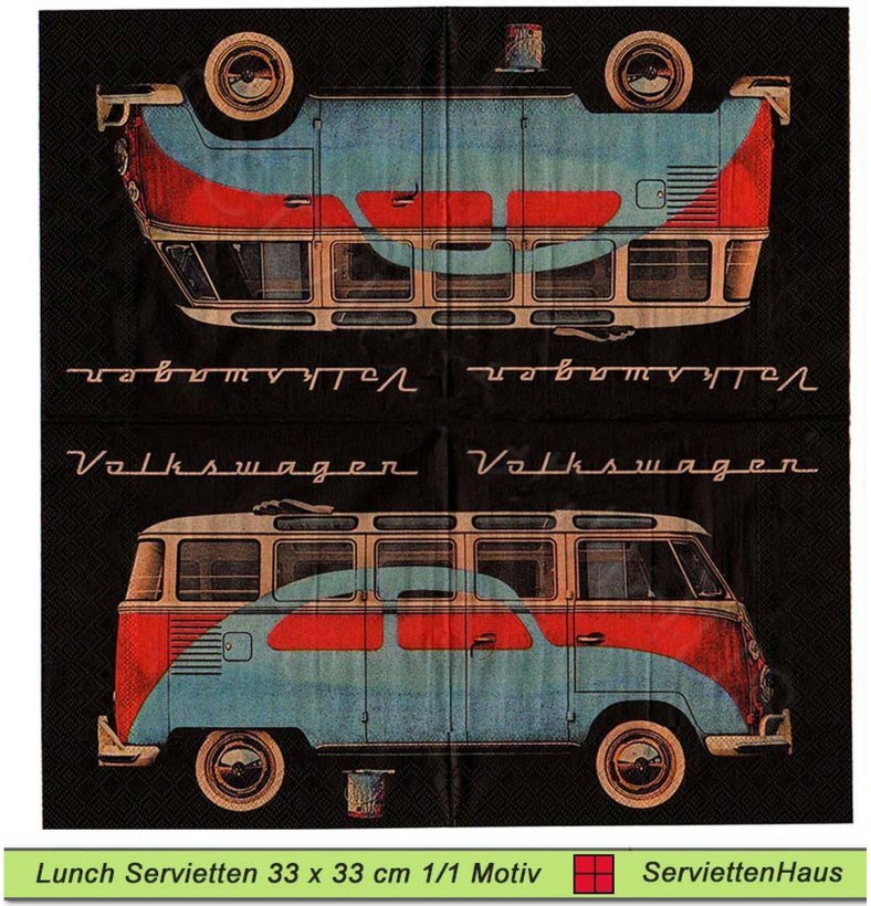 VW T1 Bully Bus Volkswagen - 1 Lunch Serviette - halbes Motiv